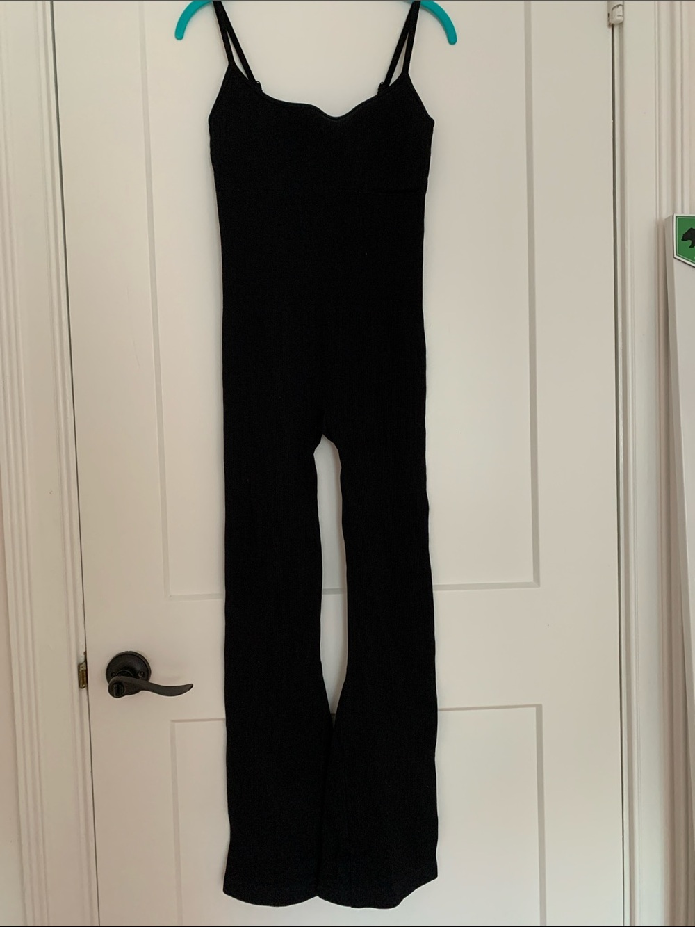 Black Spaghetti-Strap Flared Jumpsuit with Removable Cups